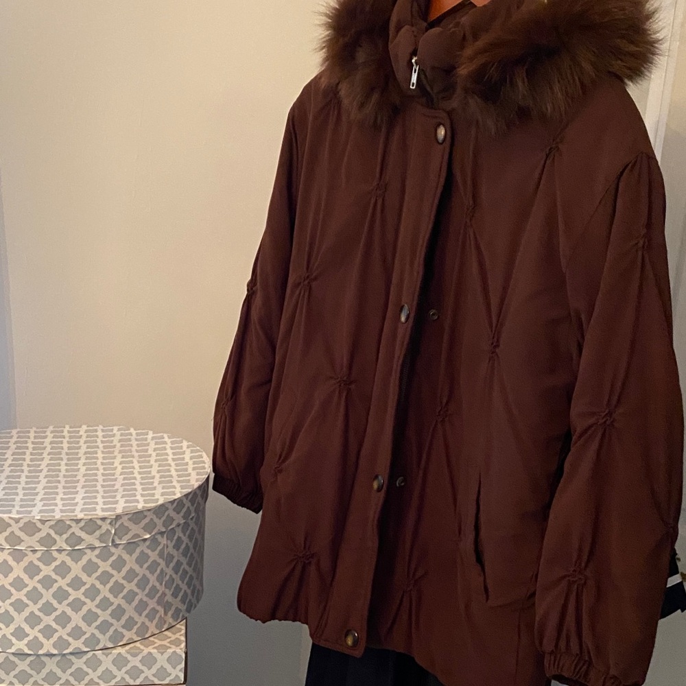Gallery Brown Fur-Trimmed Puffer Jacket